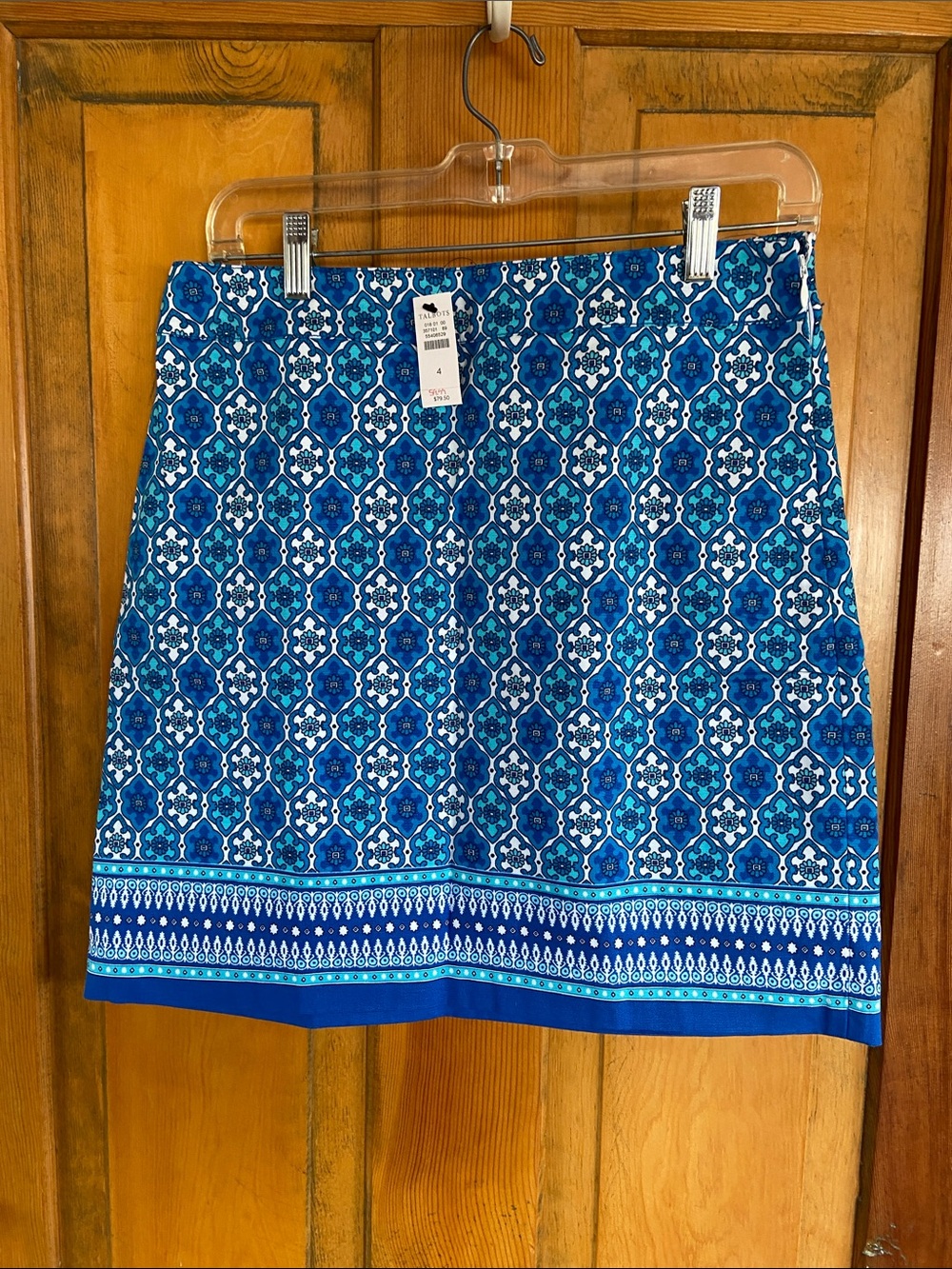 Talbots Blue & White Patterned Mini Skirt with Border Hem